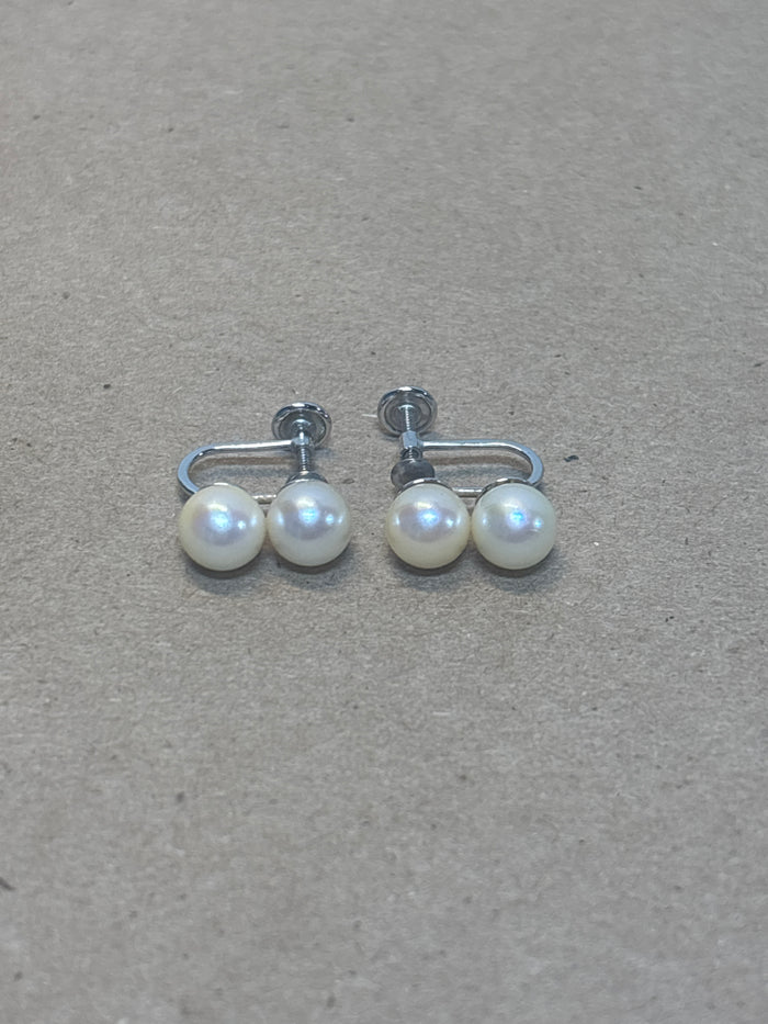 14K White Gold & Pearl Screw On Earrings
