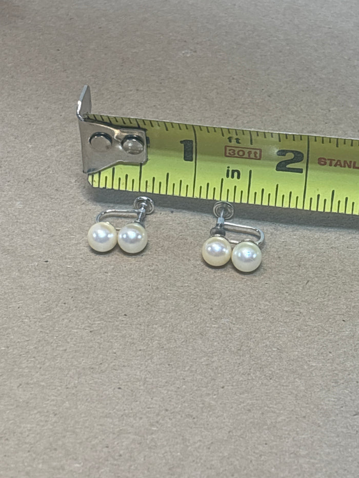 14K White Gold & Pearl Screw On Earrings