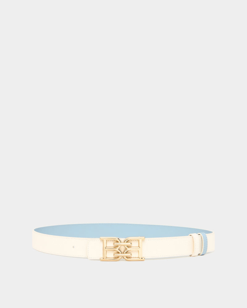 30 mm Reversible Belt In Light Blue and White Leather