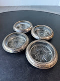 4-Piece Unbranded Pressed Glass & Sterling Silver Coasters