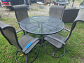 5-Piece Patio Dining Set, Classic Black Metal Table w/Swivel Chairs (Mesh Seats)
