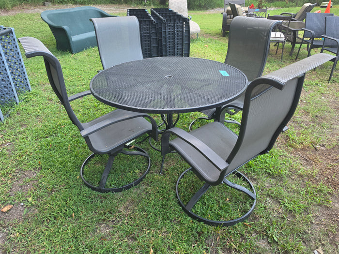 5-Piece Patio Dining Set, Classic Black Metal Table w/Swivel Chairs (Mesh Seats)
