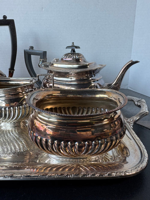 5-Piece Vintage Silver Plate Tea Set with WM Rogers Evandale Tray