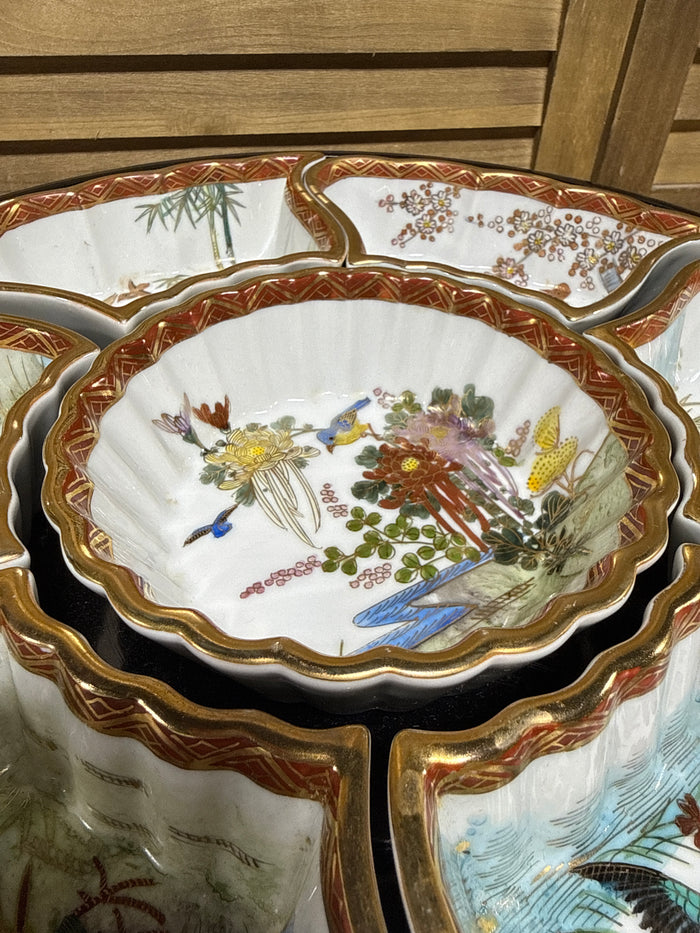 7-Piece Japanese Imari Style Floral Lazy Susan