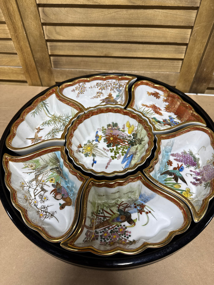 7-Piece Japanese Imari Style Floral Lazy Susan