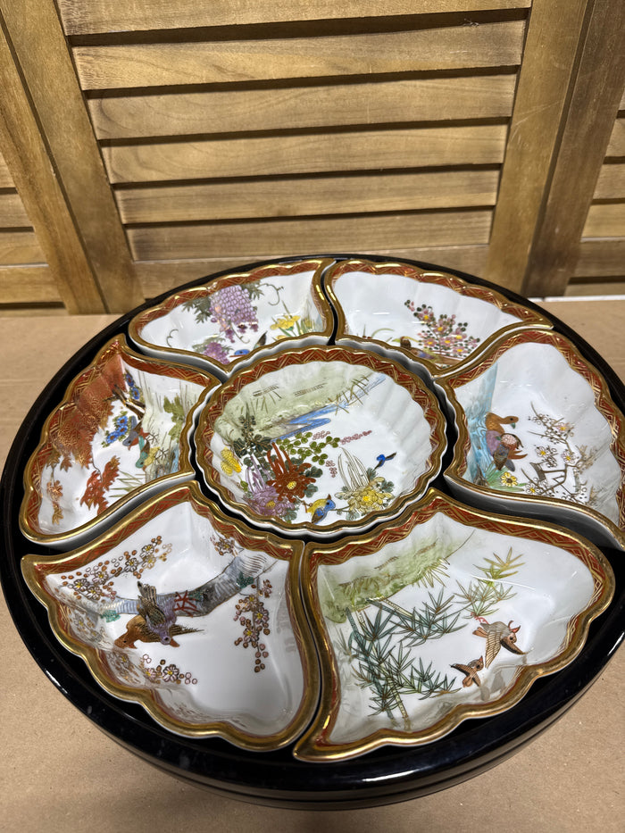7-Piece Japanese Imari Style Floral Lazy Susan