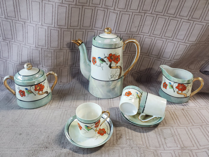 9 Piece Asian Inspired Hand Painted Lusterware Tea Set