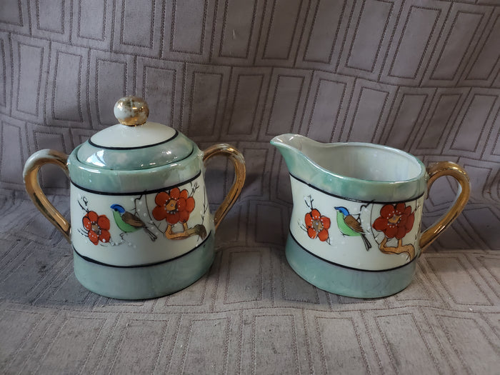 9 Piece Asian Inspired Hand Painted Lusterware Tea Set