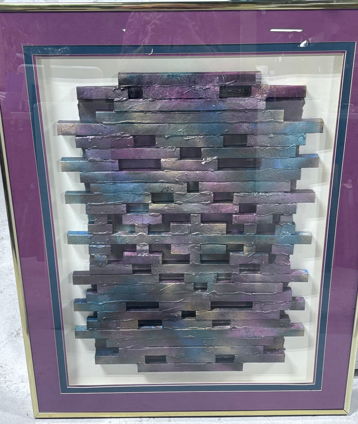 Geometric/ Abstract Constructed Design Painted in Metallic Colors in Shadow Box Frame; Signed