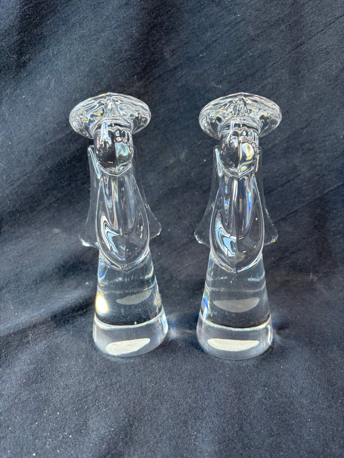 Pair Of Hecht Crystal Clear Glass Angel Figurines