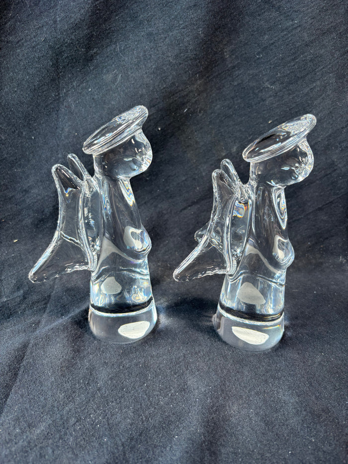 Pair Of Hecht Crystal Clear Glass Angel Figurines