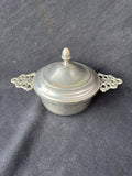 Woodbury Pewterers Porringer Bowl W/Ornate Handles & Lid