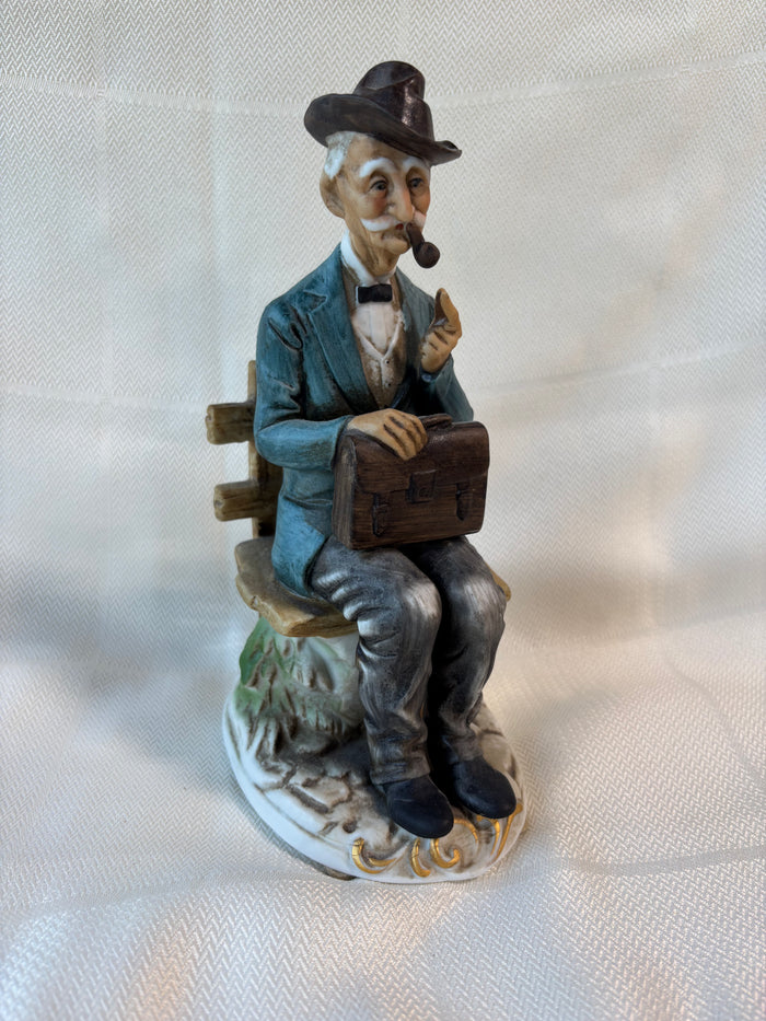 Porcellane D'arte Old Man On Bench Sculpture