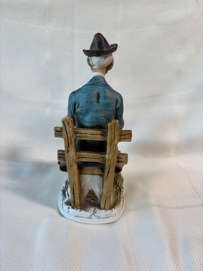 Porcellane D'arte Old Man On Bench Sculpture