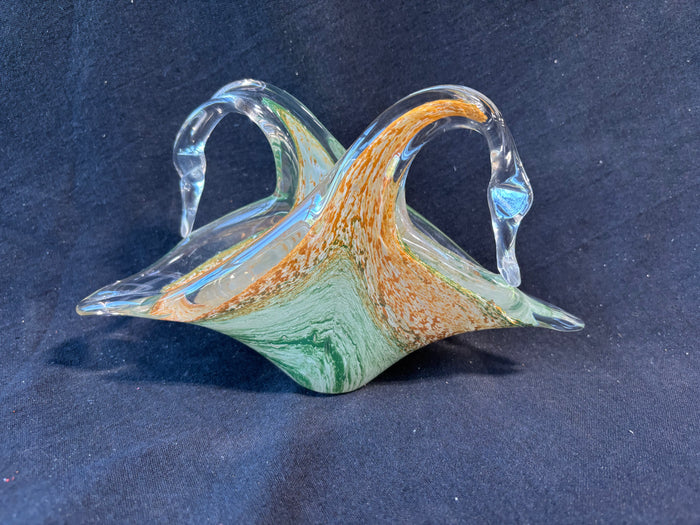 Murano Style Art Glass Double Swan Dish