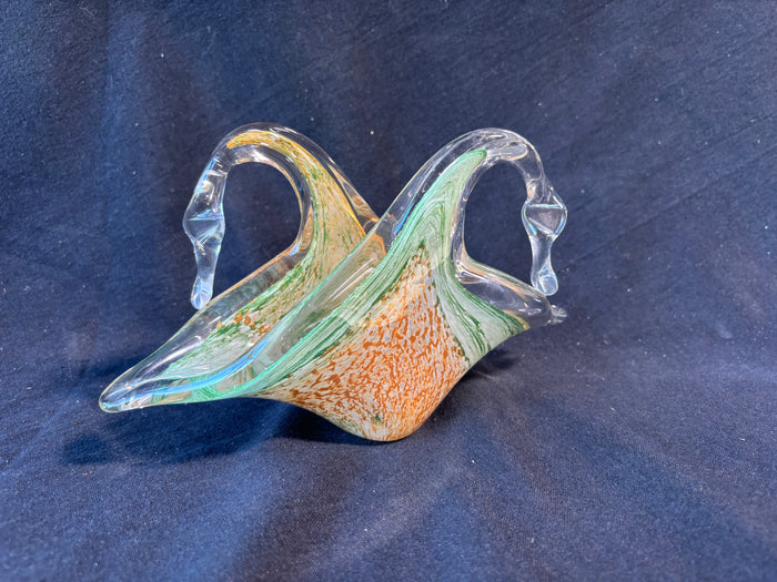 Murano Style Art Glass Double Swan Dish