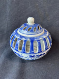 Blue And White Porcelain Pierced Potpourri Jar W/Lid