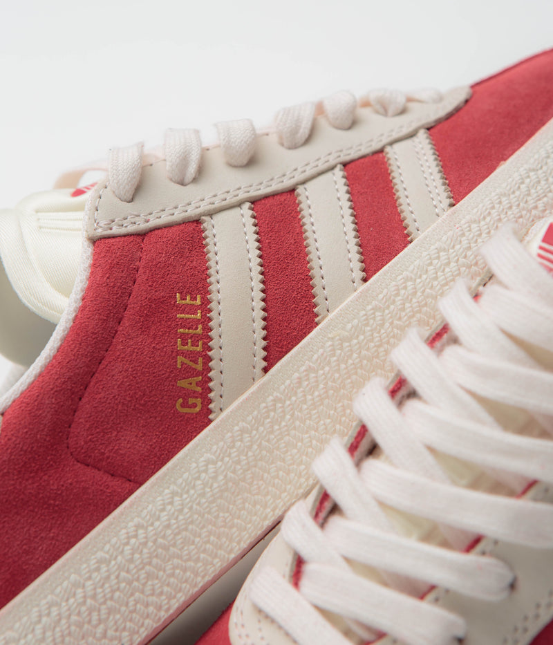 Adidas Gazelle ADV Shoes in Better Scarlet and Chalk White / Gold Metallic