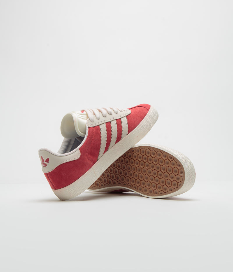 Adidas Gazelle ADV Shoes in Better Scarlet and Chalk White / Gold Metallic