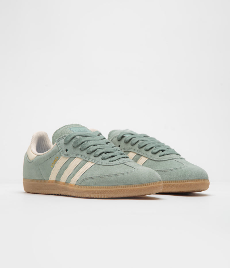 Adidas Samba ADV Shoes in Silver Green and Wonder White / Gold Metallic
