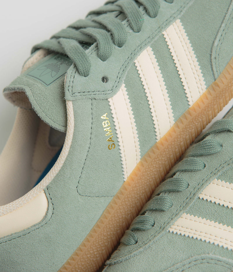 Adidas Samba ADV Shoes in Silver Green and Wonder White / Gold Metallic