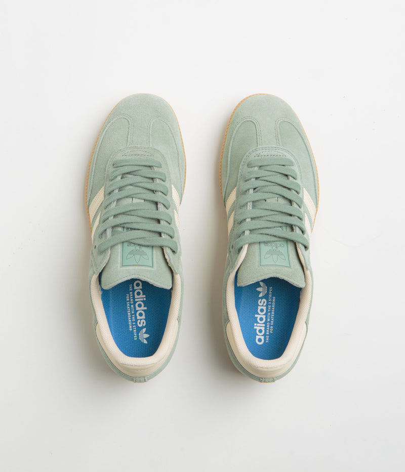 Adidas Samba ADV Shoes in Silver Green and Wonder White / Gold Metallic