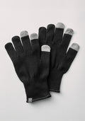 Woolx Asher Tech Gloves in black, with gray touchscreen fingertips, shown on a white background.