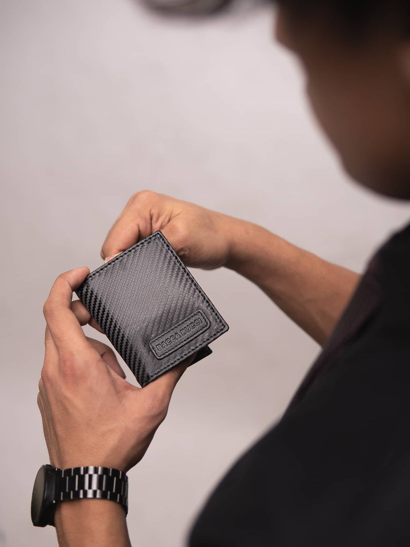 Bacca Bucci CarbonEdge Leather Wallet with Metal Money Clip