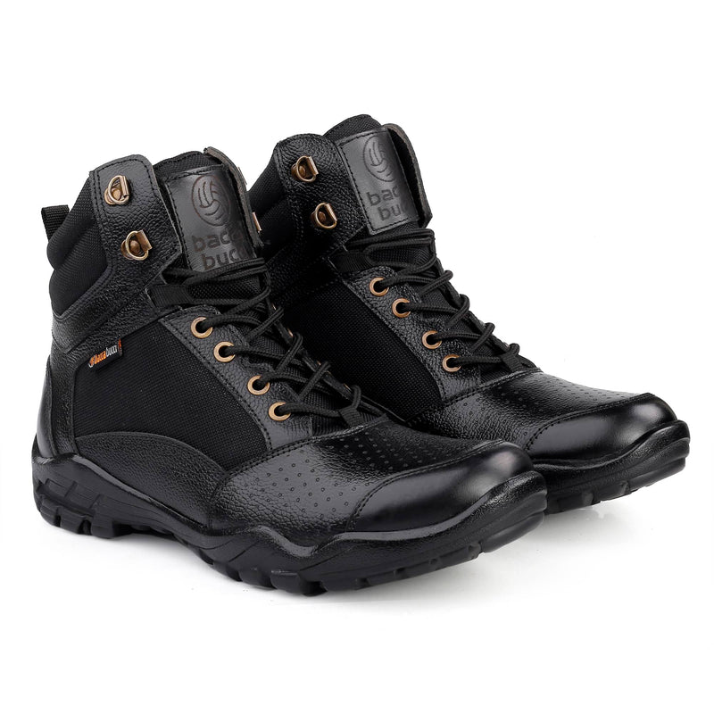 Bacca Bucci Men's LHOTSE Splash-Proof Full-Grain Leather Biker Boots for Trekking, Backpacking & Hiking