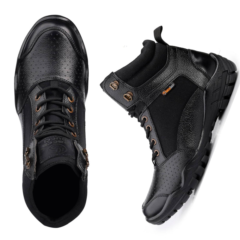 Bacca Bucci Men's LHOTSE Splash-Proof Full-Grain Leather Biker Boots for Trekking, Backpacking & Hiking
