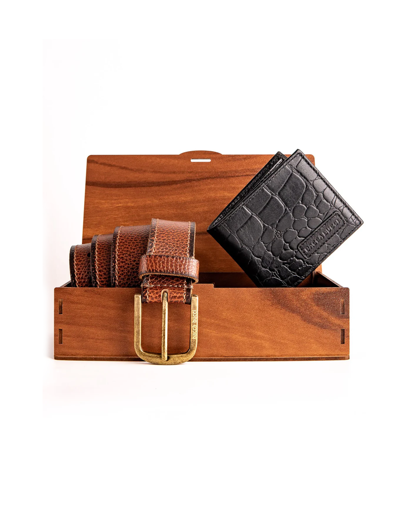 Bacca Bucci Premium Gift Combo: Classic Wallet & Stylish Belt in Elegant Wooden Box