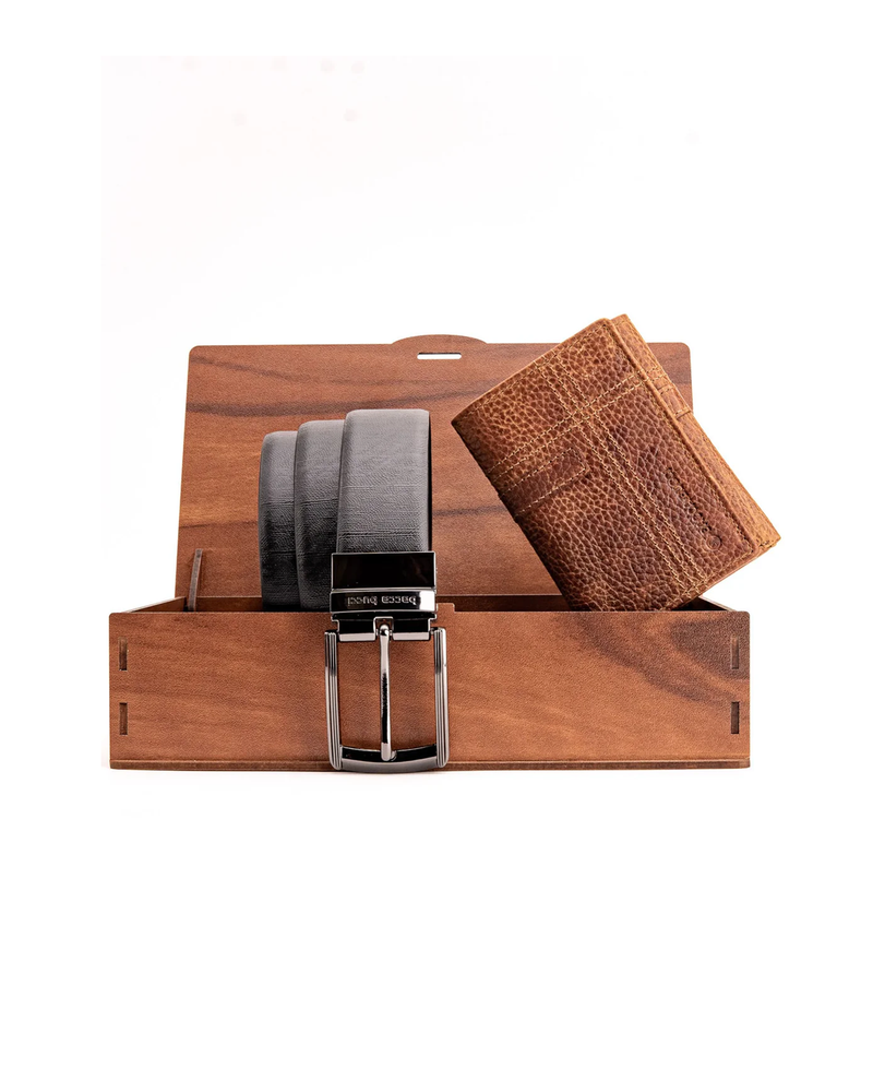 Bacca Bucci Premium Gift Combo: Classic Wallet & Stylish Belt in Elegant Wooden Box
