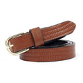 Bacca Bucci brown leather belt with gold buckle on a white background.
