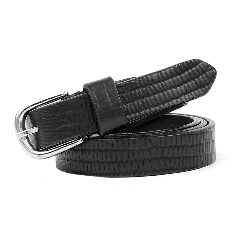 Bacca Bucci black leather belt with silver buckle on a white background.