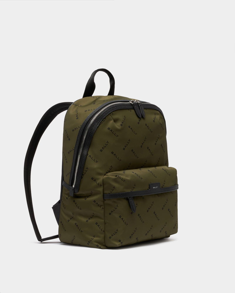 Backpack In Green Nylon With Chevron Logo