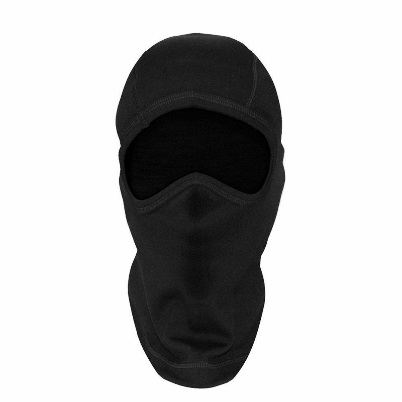 The Woolx Balaclava Head Warmer - Black covers the entire head and neck with its single large eye opening. Crafted from soft, stretchy merino wool, it’s ideal for outdoor enthusiasts looking for warmth and protection in cold environments.