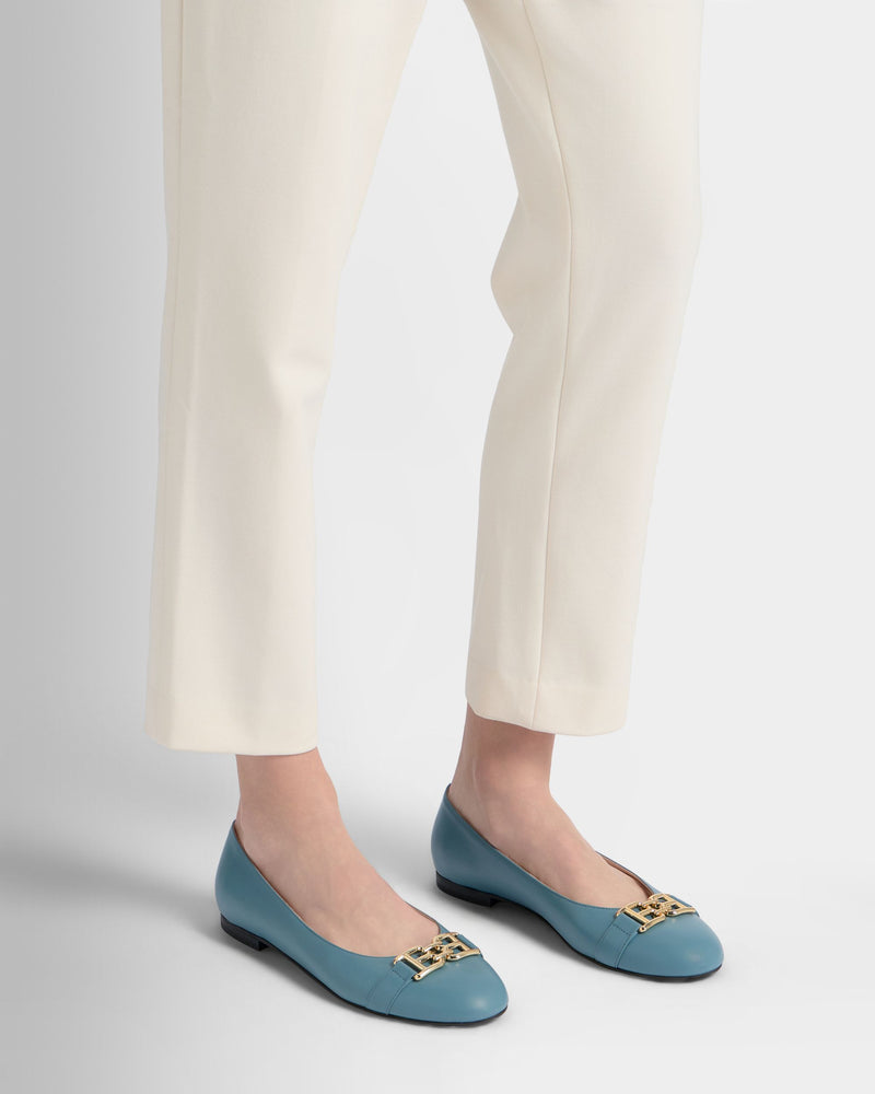 Ballerina Ballet Flat In Light Blue Leather