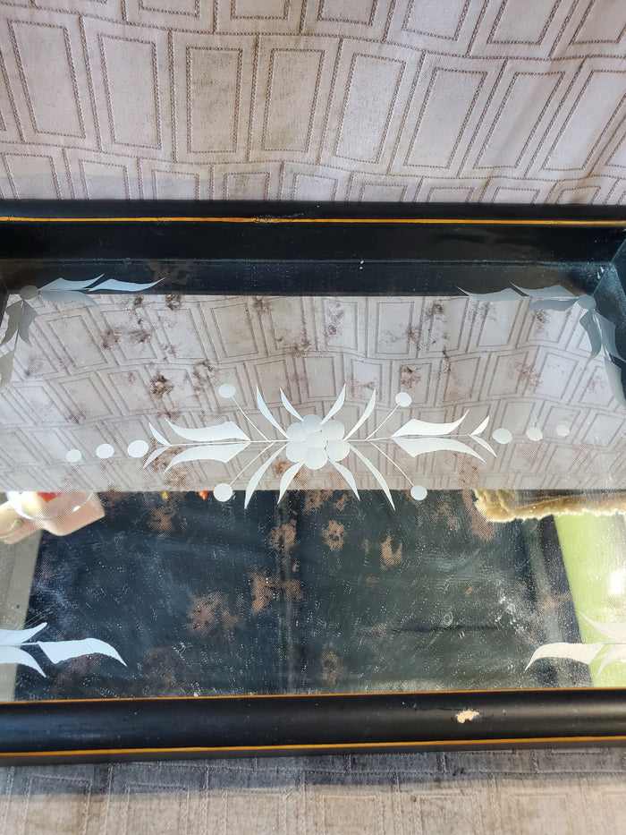 Black Distressed Wooden Mirrored Vanity Tray