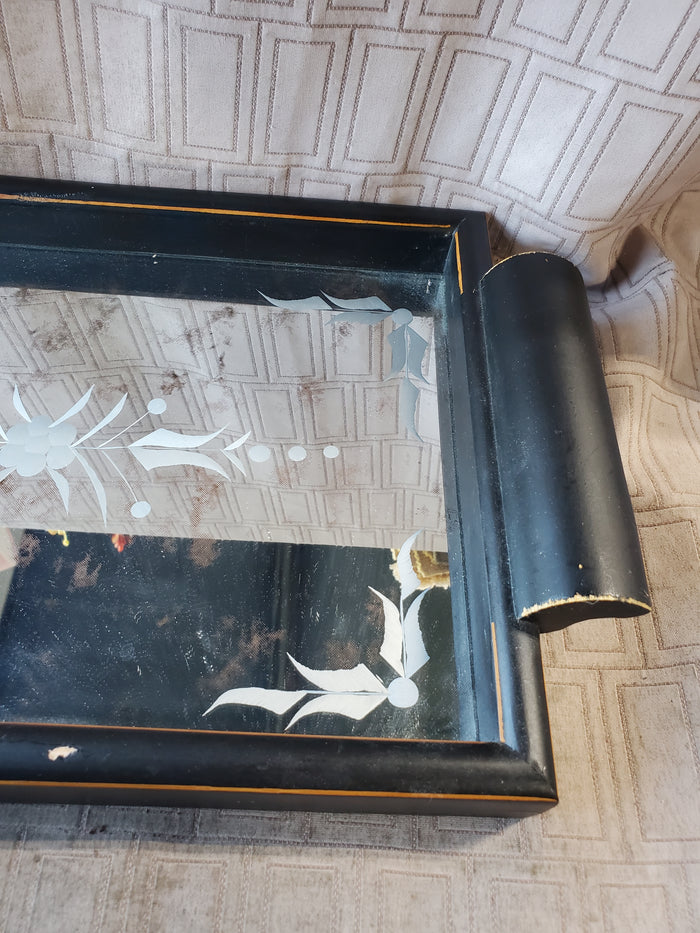 Black Distressed Wooden Mirrored Vanity Tray