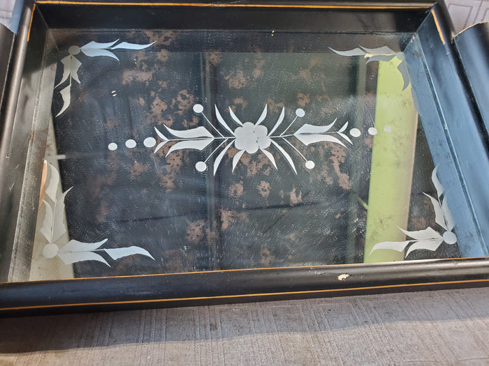 Black Distressed Wooden Mirrored Vanity Tray