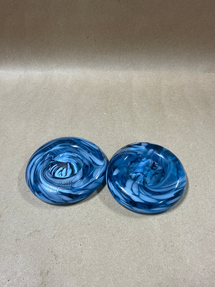 Blue Bath Aqua Glass Tealight Candle Holders - Pair