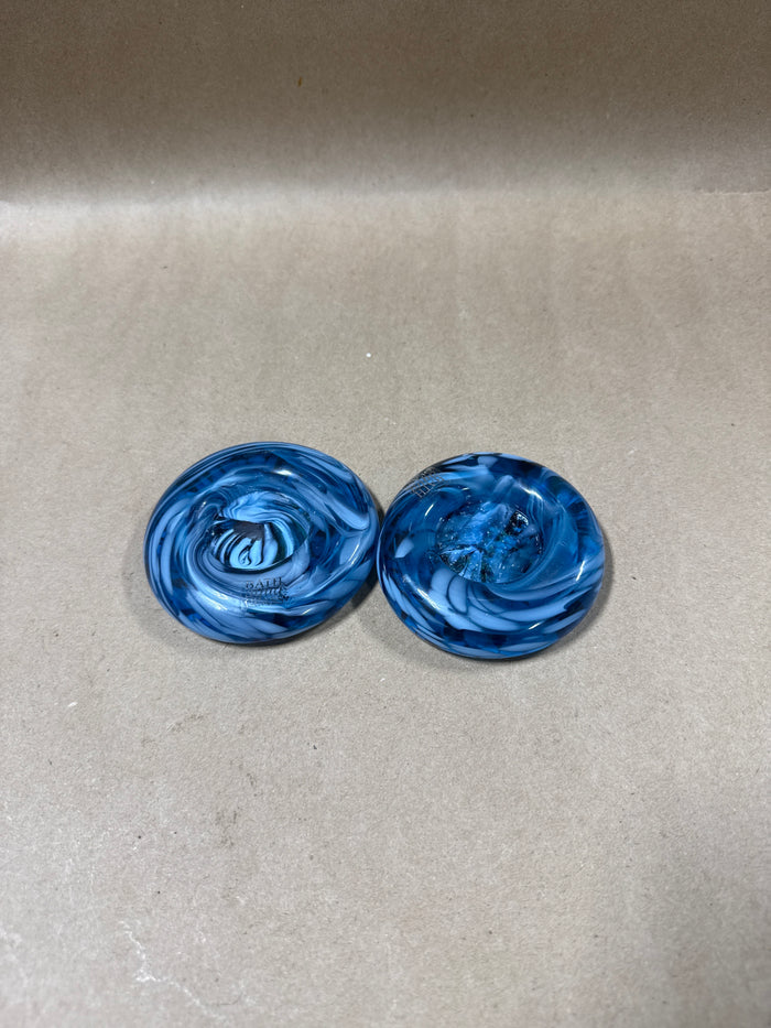 Blue Bath Aqua Glass Tealight Candle Holders - Pair
