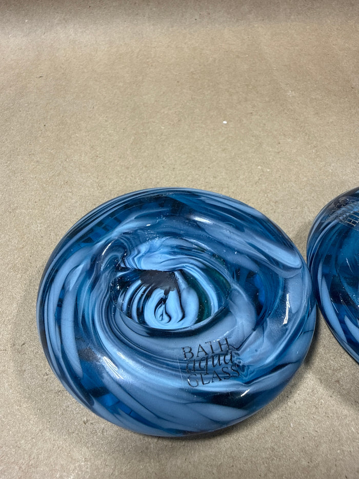 Blue Bath Aqua Glass Tealight Candle Holders - Pair