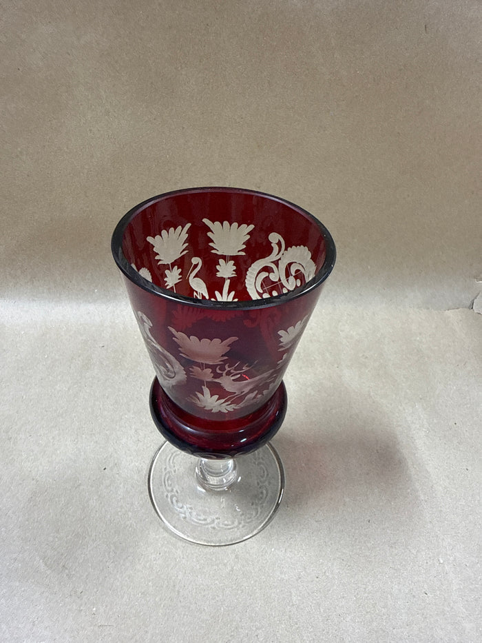 Bohemian Red Glass Goblet Vase