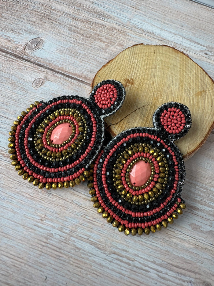 Bohemian Style Large Concentric Beaded Earrings
