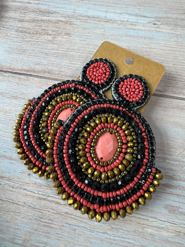 Bohemian Style Large Concentric Beaded Earrings