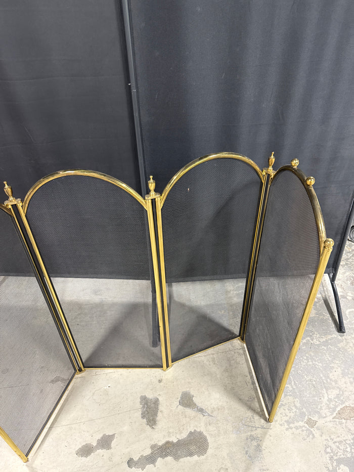 Brass & Metal Mesh Vintage 4-Panel Folding Fireplace Screen (B)