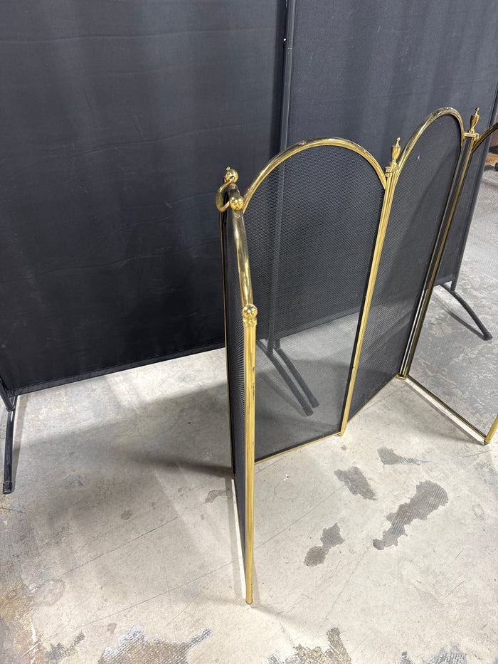 Brass & Metal Mesh Vintage 4-Panel Folding Fireplace Screen (B)