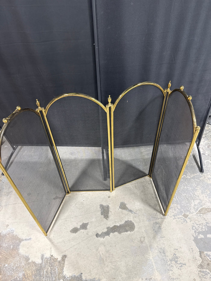 Brass & Metal Mesh Vintage 4-Panel Folding Fireplace Screen (B)