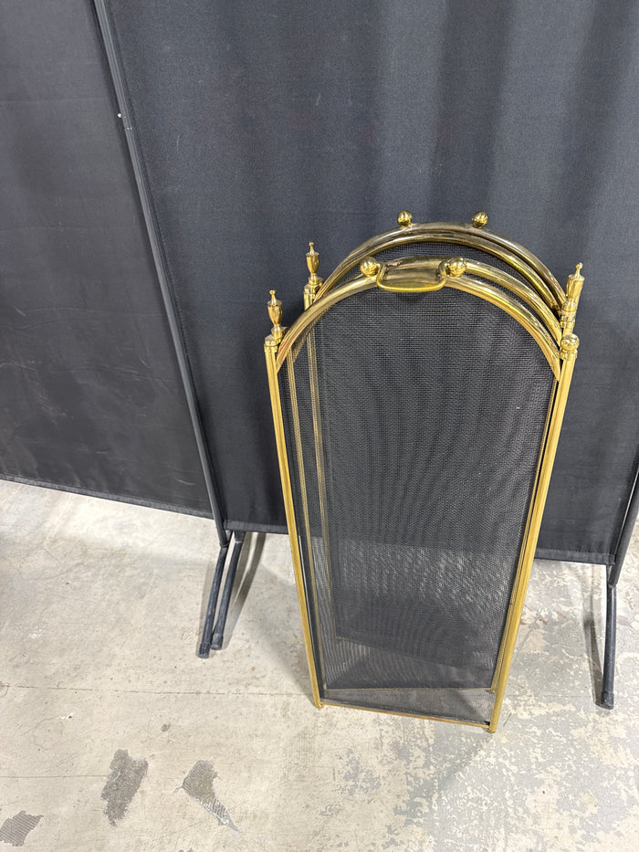 Brass & Metal Mesh Vintage 4-Panel Folding Fireplace Screen (B)